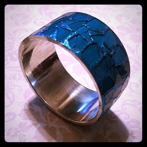Teal & silver thick bangle bracelet